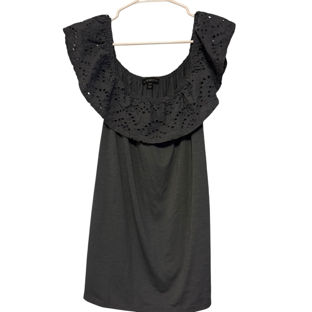Lane Bryant Charcoal Gray Eyelet Ruffle Shoulder Top size 18/20